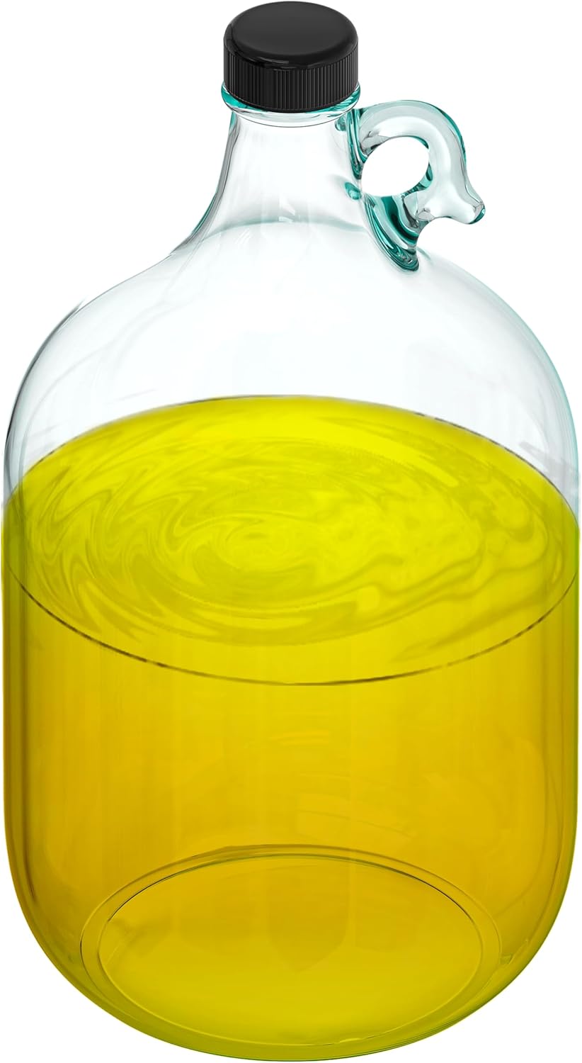 Skywin 1 Gallon Glass Jar with Lid, Clear Glass Gallon Jug for Brewing, Fermentation, Beverage Storage & Bulk Liquids, Airtight 38mm Screw Cap, Food Safe, Reusable Glass Jug with Carry Handle