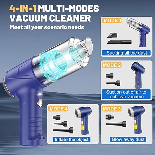 Miniatura 4 de Aspirador de mano inalámbrico para automóvil, 16000Pa, aspiradora portátil 4 en 1 y plumero de aire con luz LED de 120 W de alta potencia, múltiples