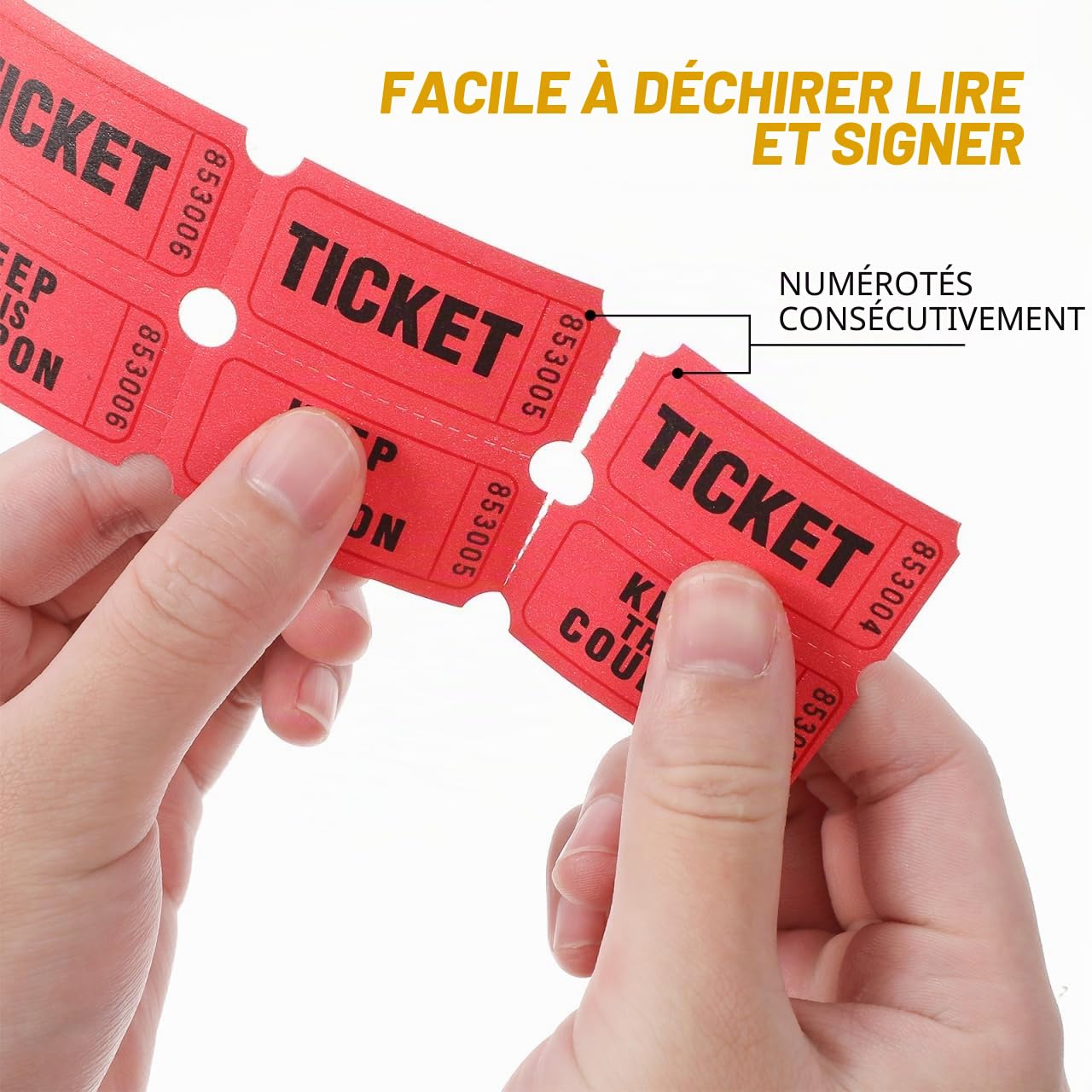 Ticket Lot de 1000 Tickets de Tombola Rouges de Papier avec Numéros Consécutifs pour Événements, Carnavals, Prix de Porte, Boissons et Plus