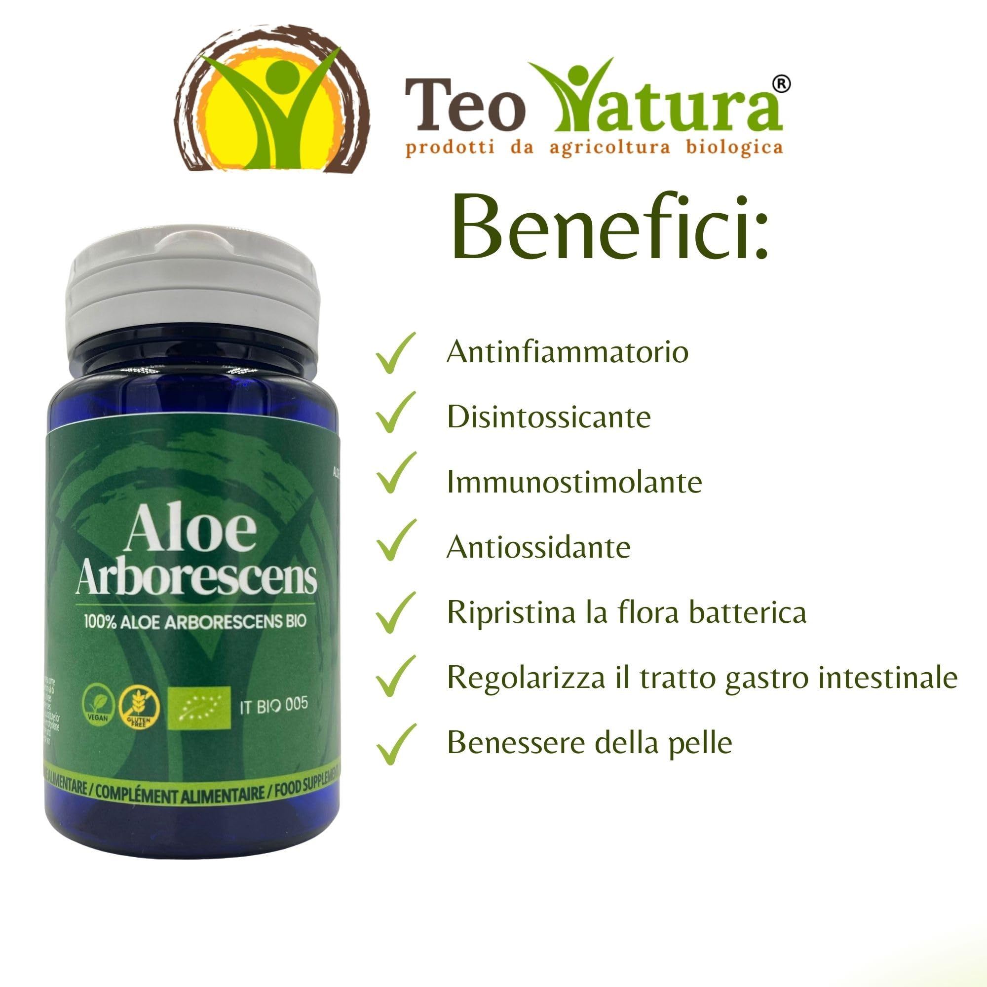 TeoNatura Integratore Alimentare di Aloe Arborescens - 100% Biologico Made in Italy - 50 Capsule