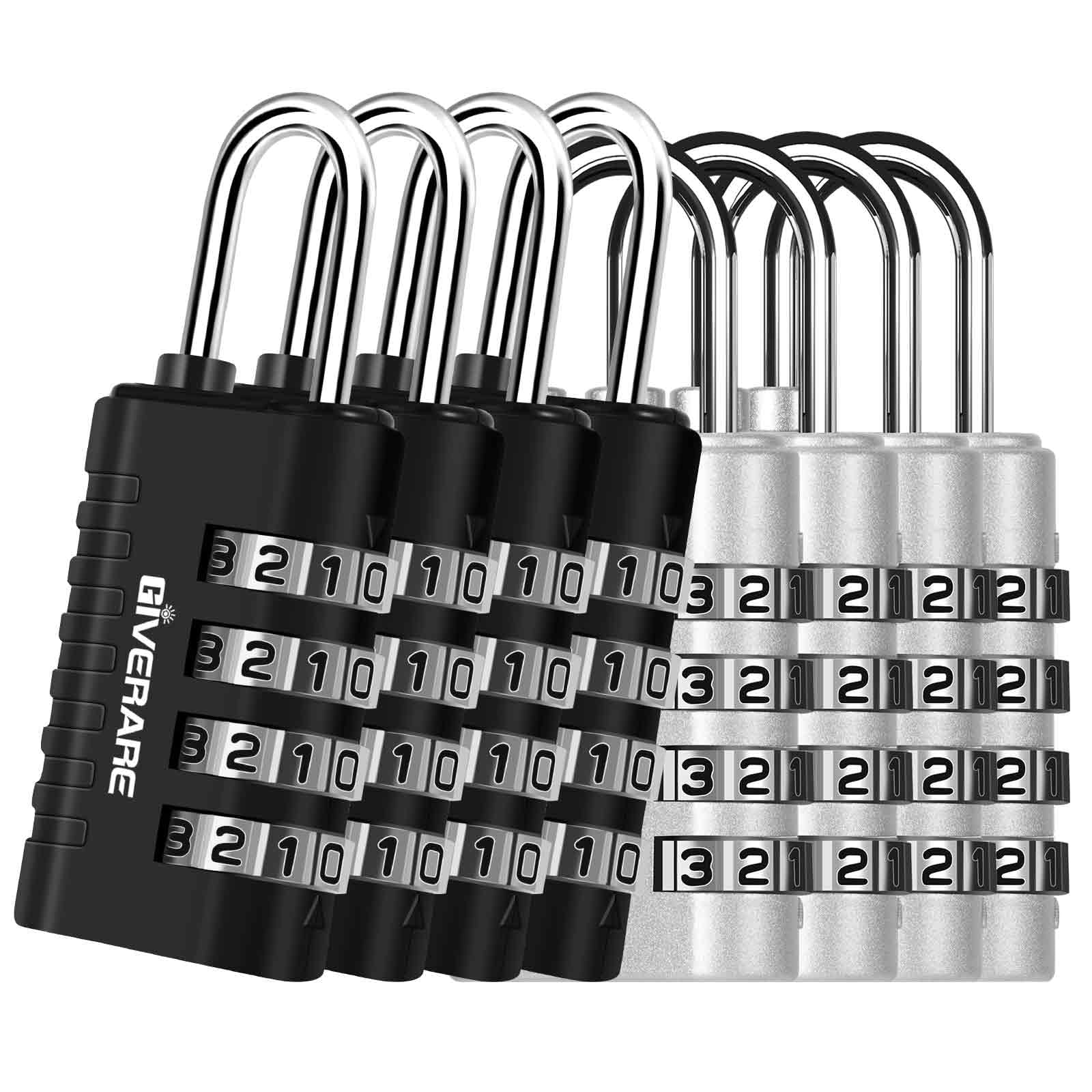 Paquete de 8 candados de combinación, candado de 4 dígitos sin llave, cerraduras de equipaje de metal reajustables, cerradura de viaje de aleación resistente a la intemperie para mochila, gimnasio