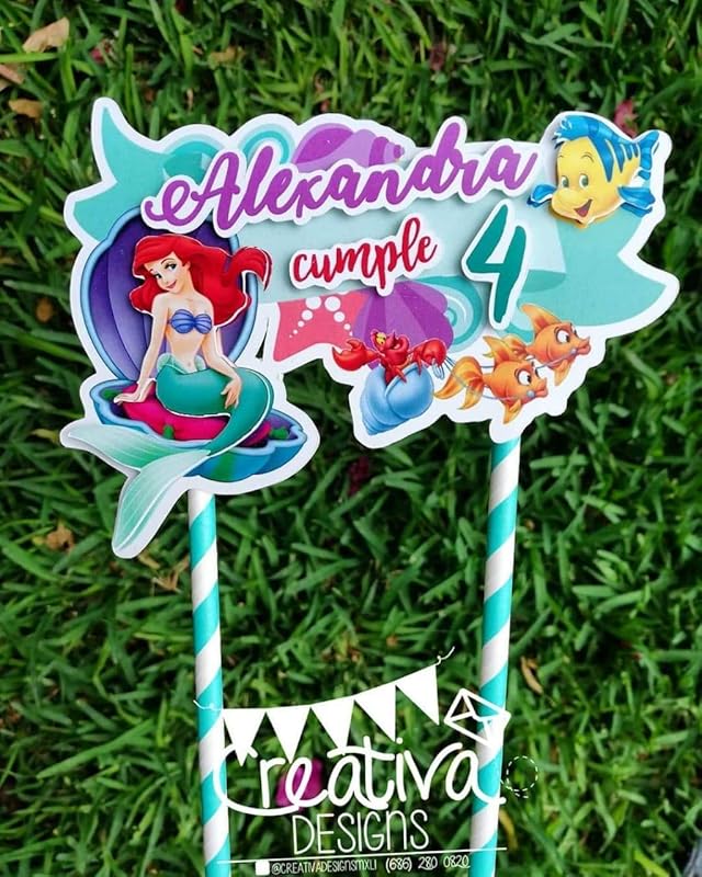 Cake Topper para pastel tema Sirenita, Ariel, Letrero para pastel