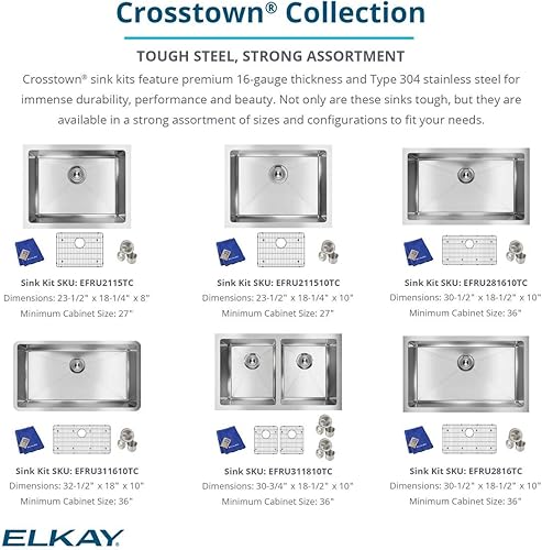 Miniatura 11 de Elkay Crosstown - Kit de fregadero de acero inoxidable calibre 16 de 30-12 x 18-12 x 8 pulgadas