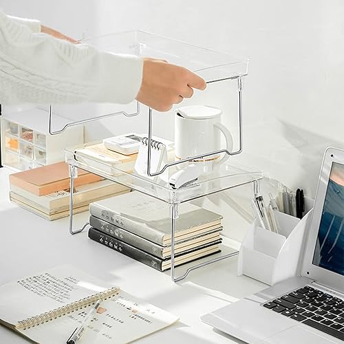 Miniatura 3 de Estantes apilables, organizadores de estantes de gabinete, estantes apilables transparentes para encimera, estante plegable, organizador de
