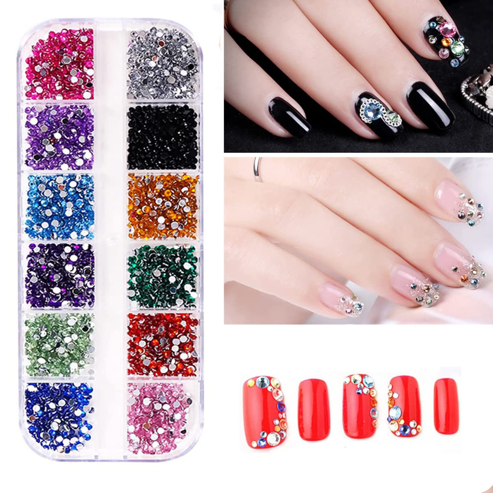 1440pcs Strass Cristallo 6 Dimensioni per Nail Art, Unghie AB e Trasparente, Glitter Brillantini Decorazioni con Pinzette