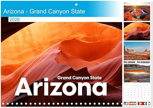 Arizona - Calendario mensual de pared mensual del estado del Gran Cañón 2023 de 11.7 x 16.5 pulgadas (abierto), calendario mensual de Calvendo 2023
