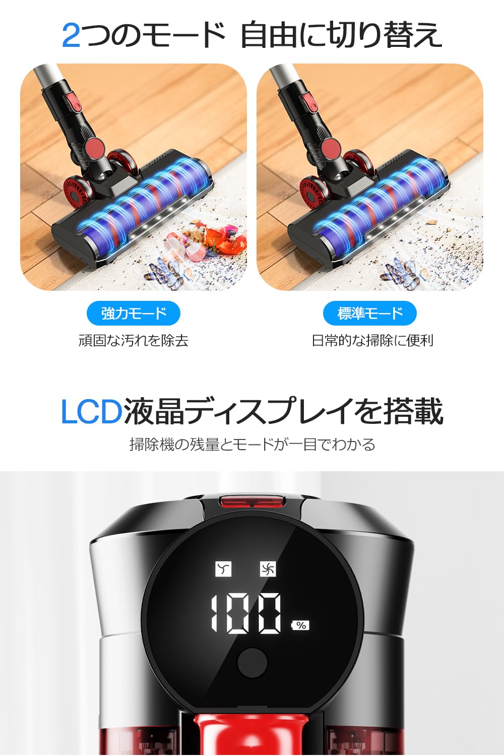 Amazon | 掃除機 コードレス 【2024新開発&45000pa超強力吸引