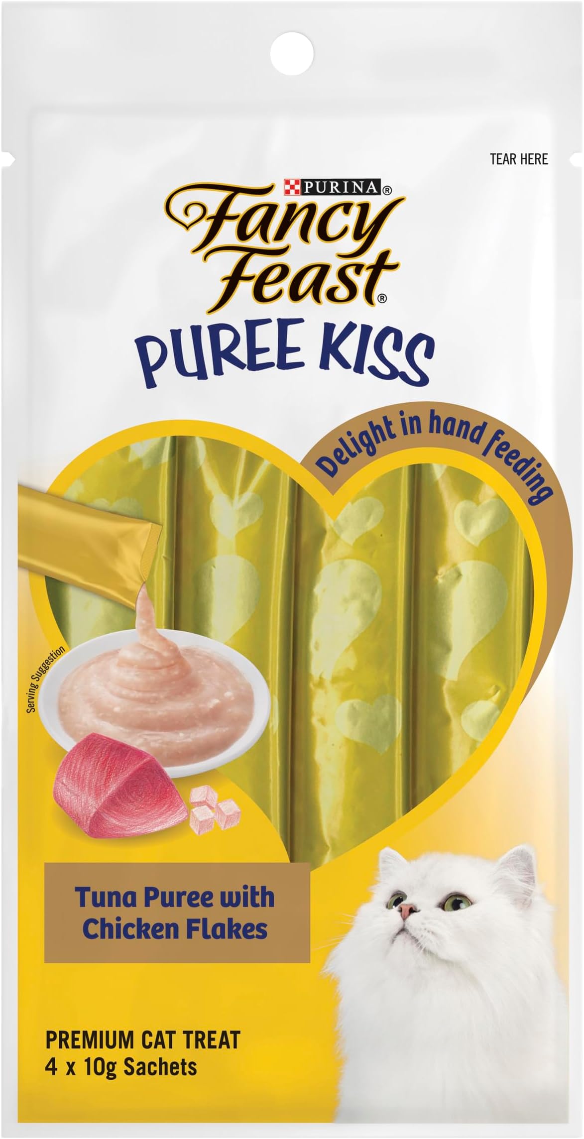 Purina Fancy Feast Puree Kiss Tuna Puree With Chicken Flakes, 40G, Blue