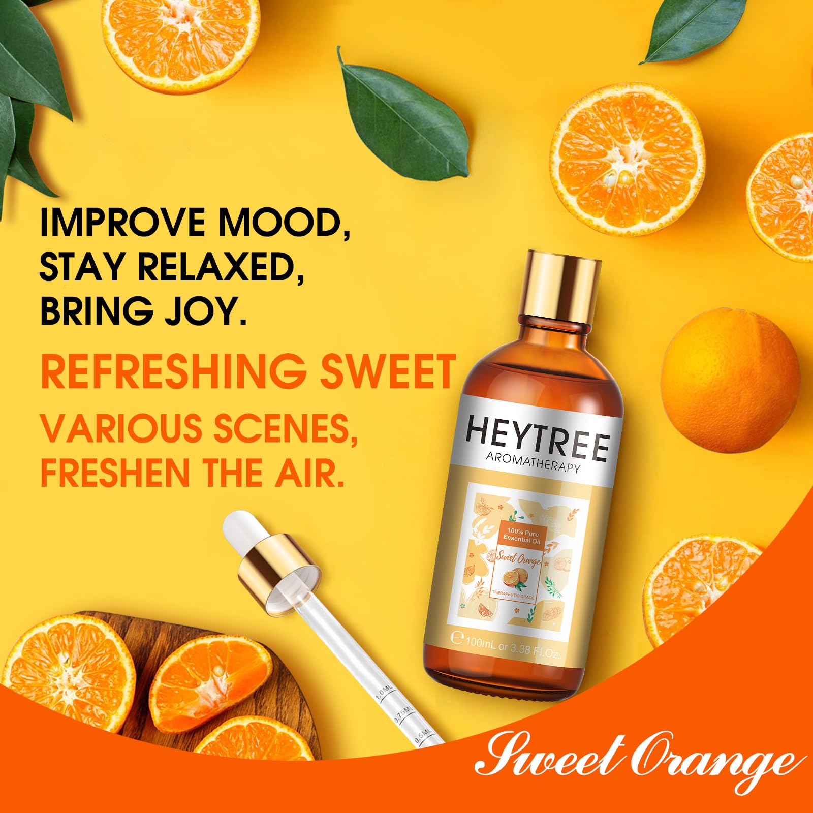 HEYTREE Olio essenziale di arancia dolce 100ml - Olio Essenziale Arancio Dolce per Pelle -100% Naturale Oli Essenziali per Diffusori Aromaterapia