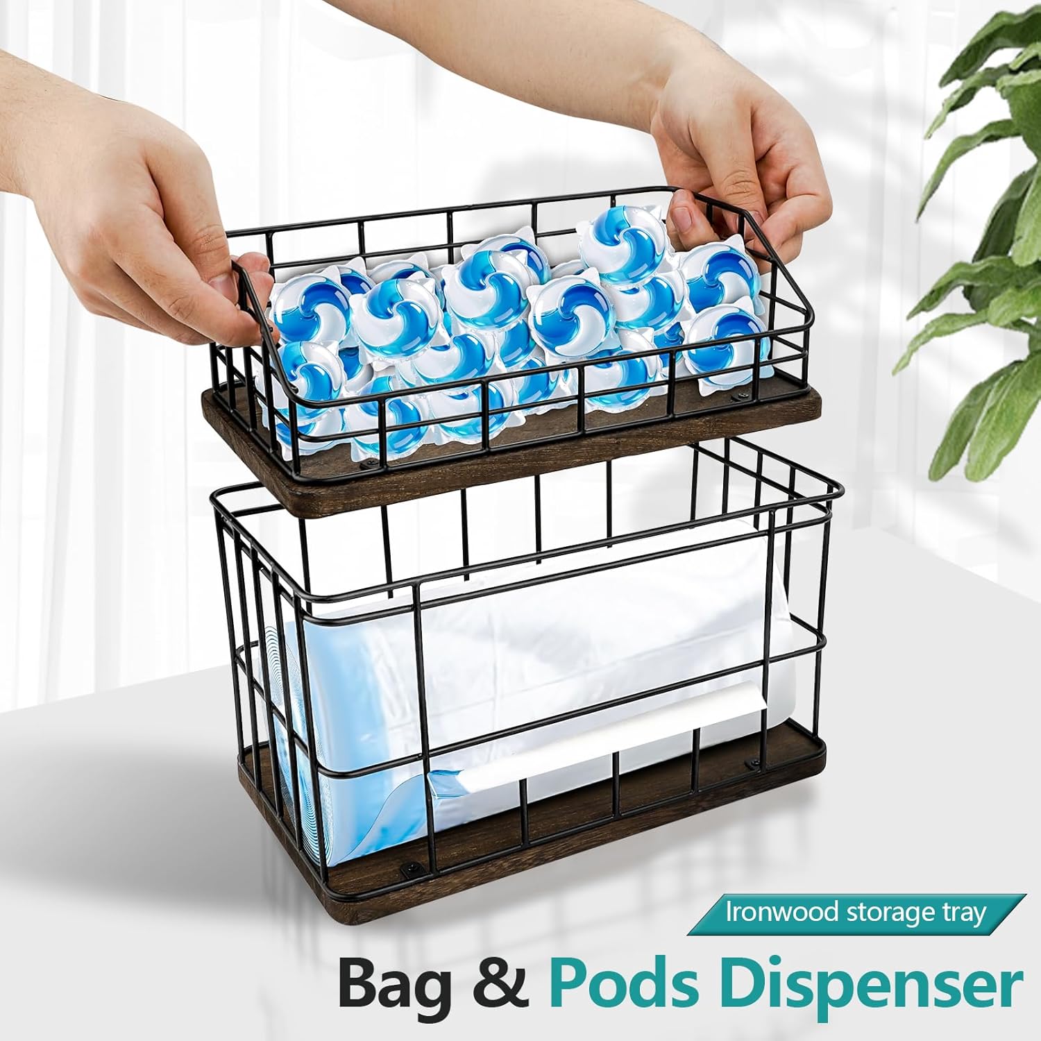 2-in-1 Trash Bag Holder & Dishwasher Pods Organizer, Extra Large Trash Bags Dispenser, Kitchen Organizer and Under Sink Storage Box