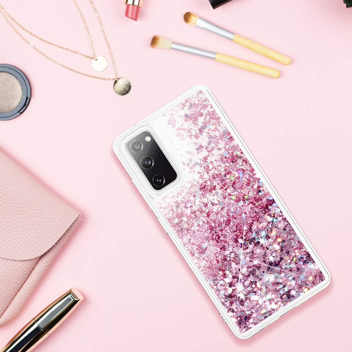 Caka Case for Galaxy S20 FE 5G Glitter Case for Women Girls Liquid Sparkle Luxury Fashion Flowing Floating Shining Glitter Quicksand Clear Case for Samsung Galaxy S20 FE 5G (Rose Gold)