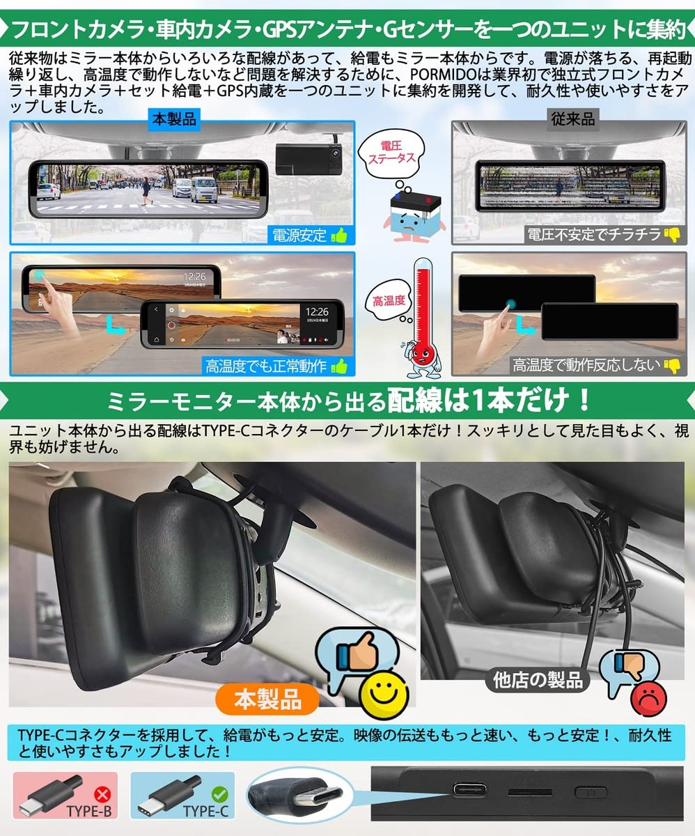 M's Global Market ドライブレコーダー内臓デジタルインナーミラー