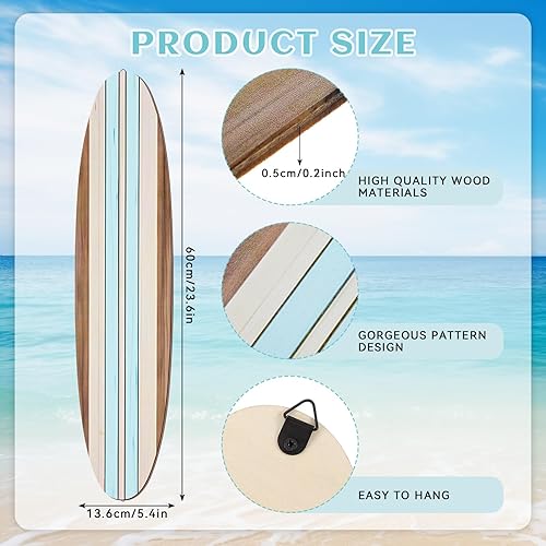 Miniatura 2 de Gerrii 3 piezas de decoración de pared de tabla de surf de 23.6 x 5.4 pulgadas, decoración estética grande de madera bonita tropical playa arte de