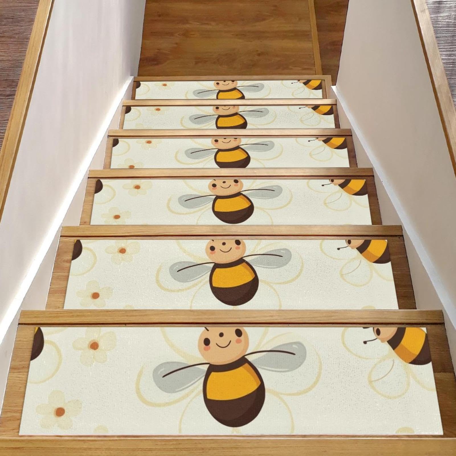 Peldaños de escalera para interiores de madera CHENZZZZ con abejas y flores en hogar familiar