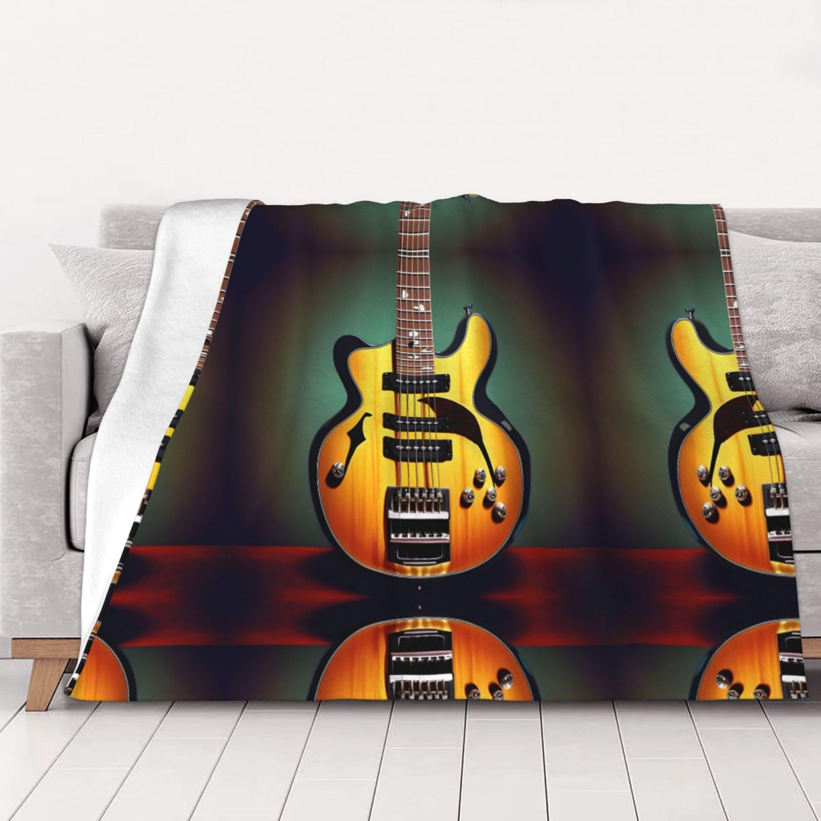 Couverture polaire guitare et basse en flanelle douce pour lit 203x152 cm