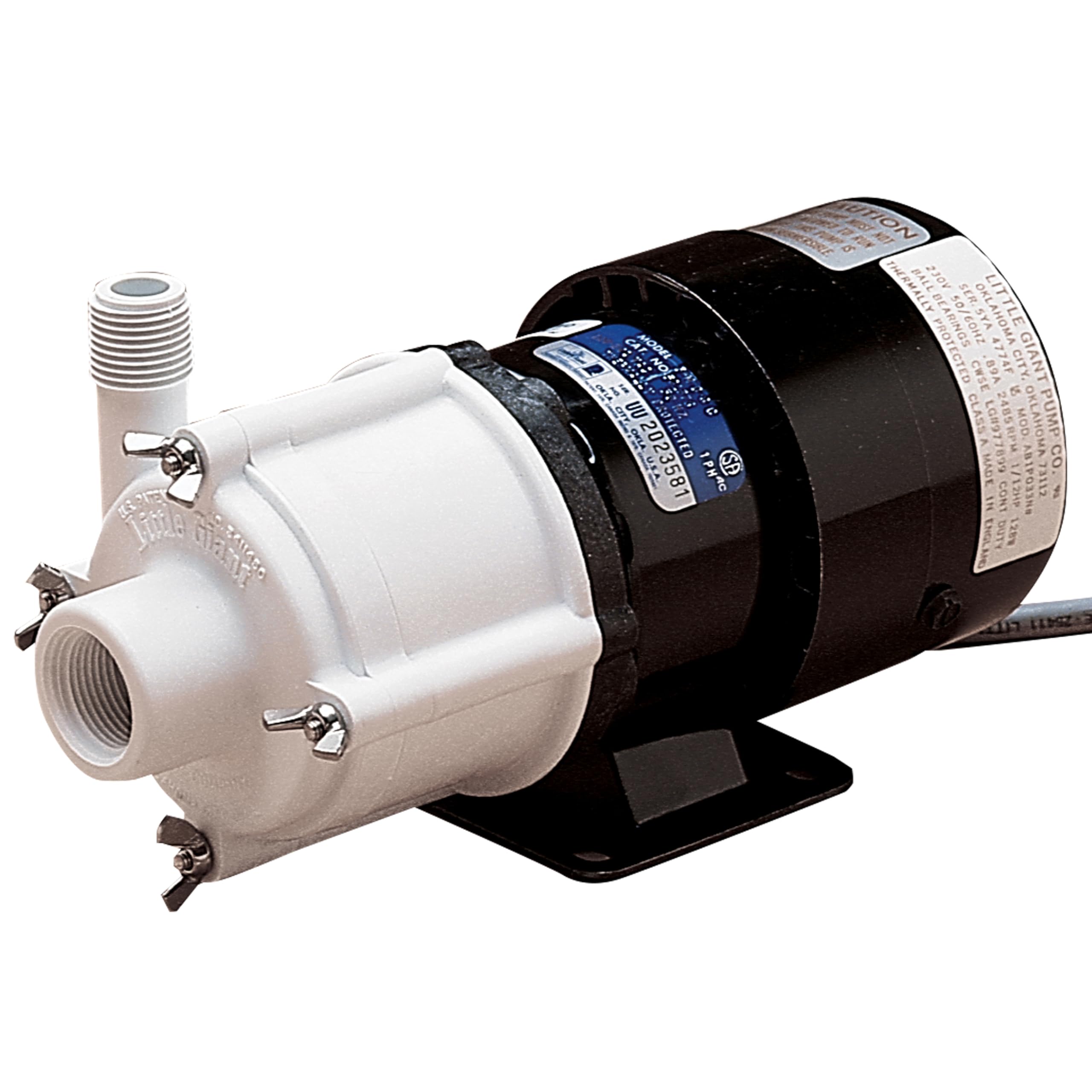 Little Giant 115 Volt, 1/12 HP, 750 GPH 3-MD-SC Non-Submersible Magnetic Drive Pump for Semi-Corrosive Chemicals, 6-Foot Cord with Plug, Black/White, 581503