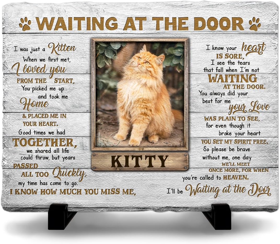 Personalized Cat Memorial Stone, Headstones Gift for Cat Lovers, Loss of Sympathy Gifts with Customizable Photo Prints, Name, Years, Background Color