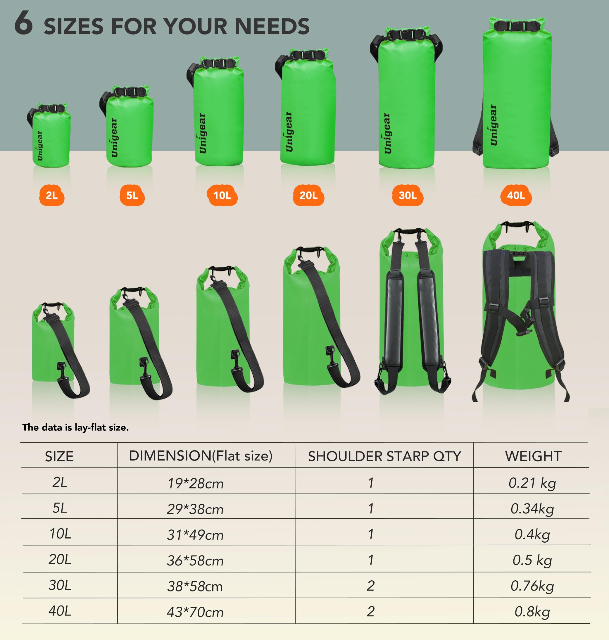 Unigear Dry Bag 2L/5L/10L/20L/30L/40L Waterproof Dry Sack Roll Top with Phone Case and Long Adjustable Shoulder Strap for Boating/Kayaking/Fishing/Rafting/Swimming/Camping/Snowboarding - Image 3