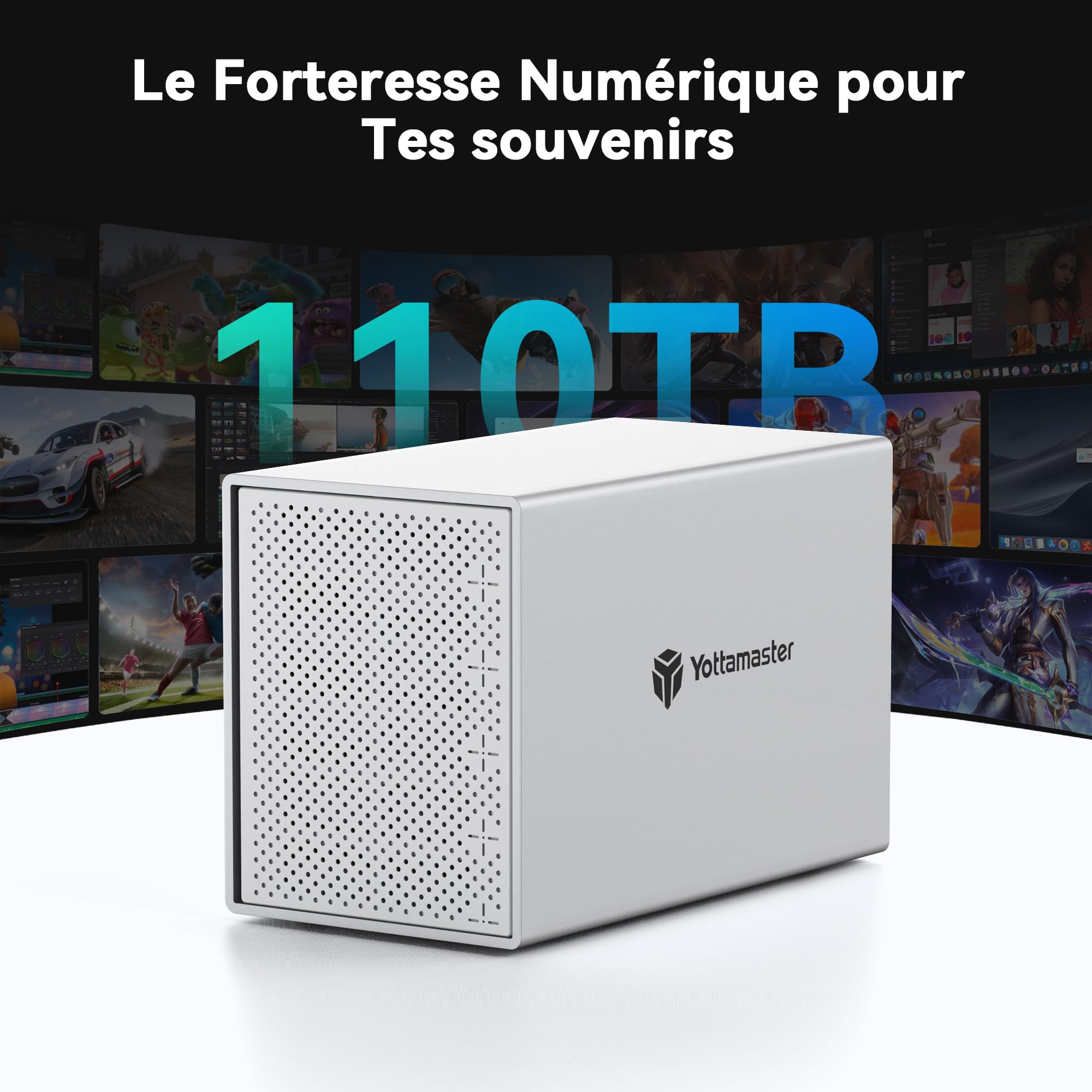 Yottamaster 5 Baies Boîtier Disque Dur pour 2.5/3.5" SATA HDD/SSD, Externe Aluminum USB Tybe-B Jusqu’à 5 × 22 to Max 110 to Hard Drive avec Ventilateurs de 80mm