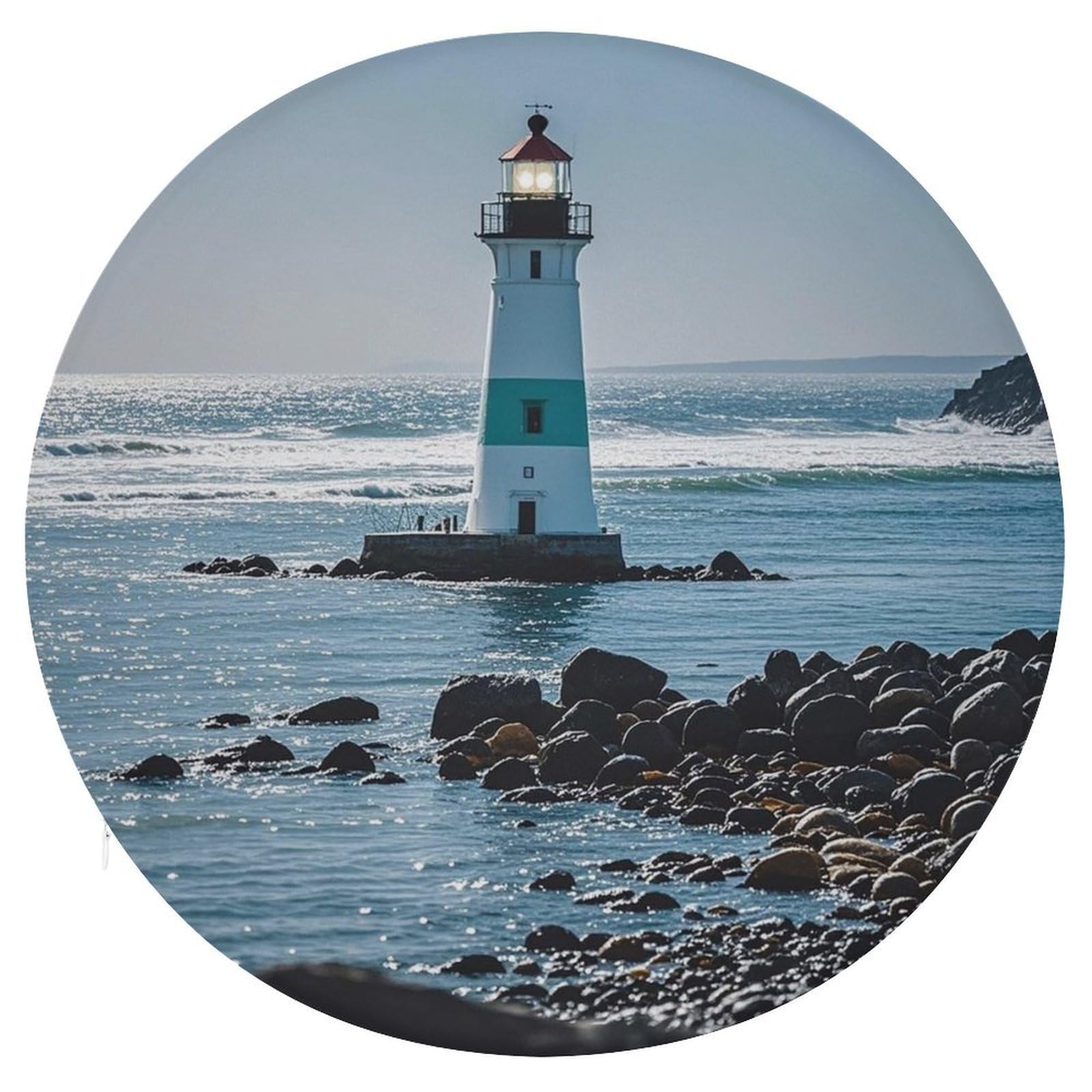 LZQPOEAS Lighthouse Ocean Swivel Seat Cushion with Supportive Memory Foam Comfort Round Bar Stool Cushion 15.3" Diameter Rotating Seat Cushions Fashion Chair Pad for Car Office Home