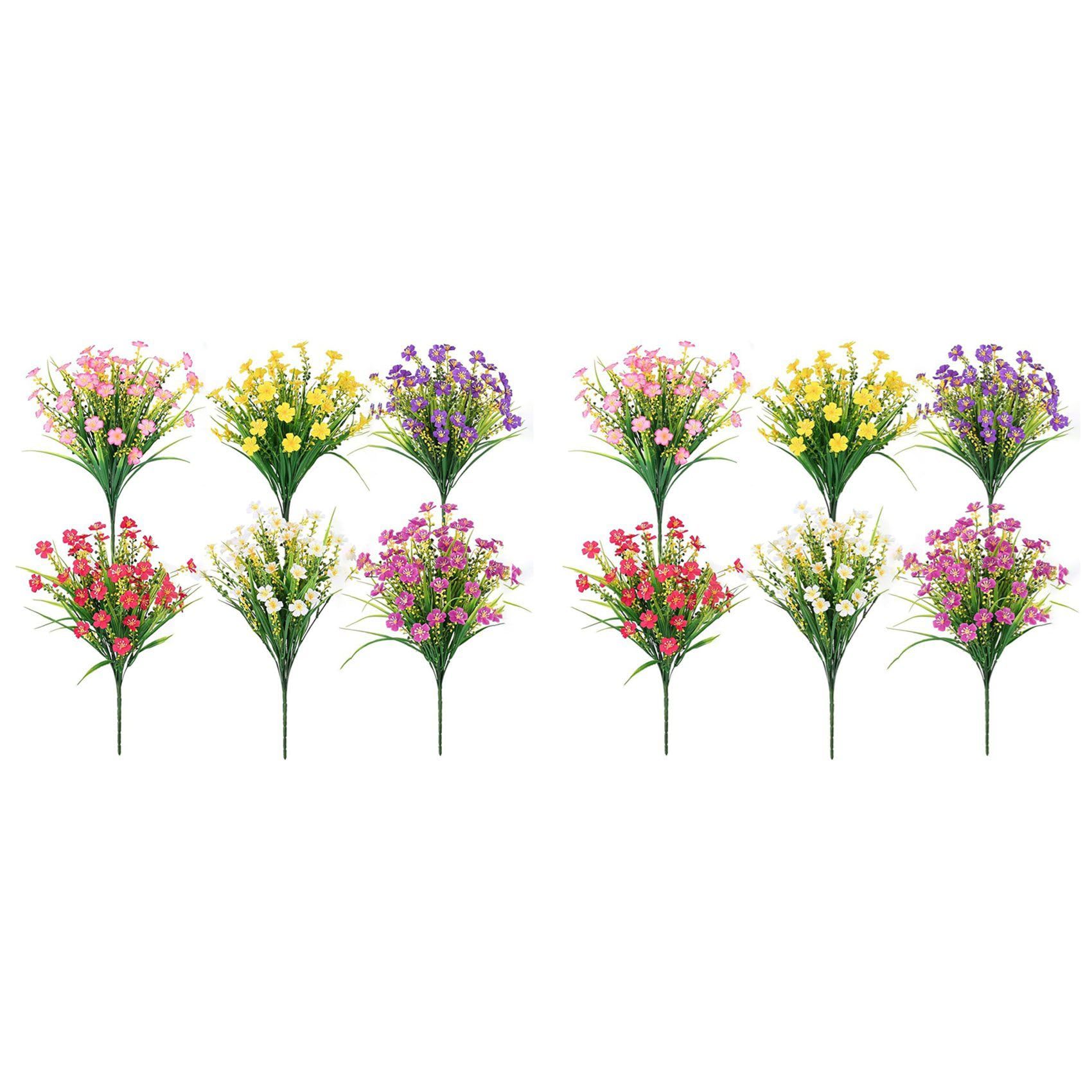 Vjsujehgy for Outdoors,12 Bundles Artificial Plants Outdoor, Fake Flowers, UV Faux Plants, Outdoor