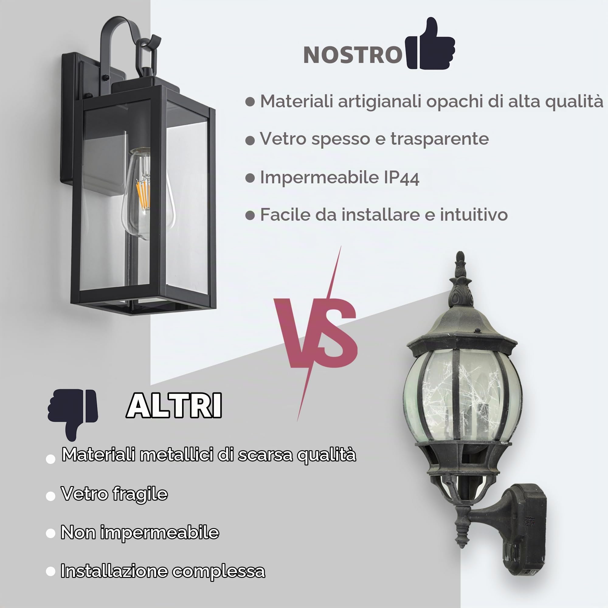 FTL Applique da Parete E27 Esterno, Nero Luci da Esterno a Parete, Moderno Portico Lampade Lanterna da Esterne, IP44 Impermeabile Applique a Muro Della Porta Anteriore per Giardino Terrazza