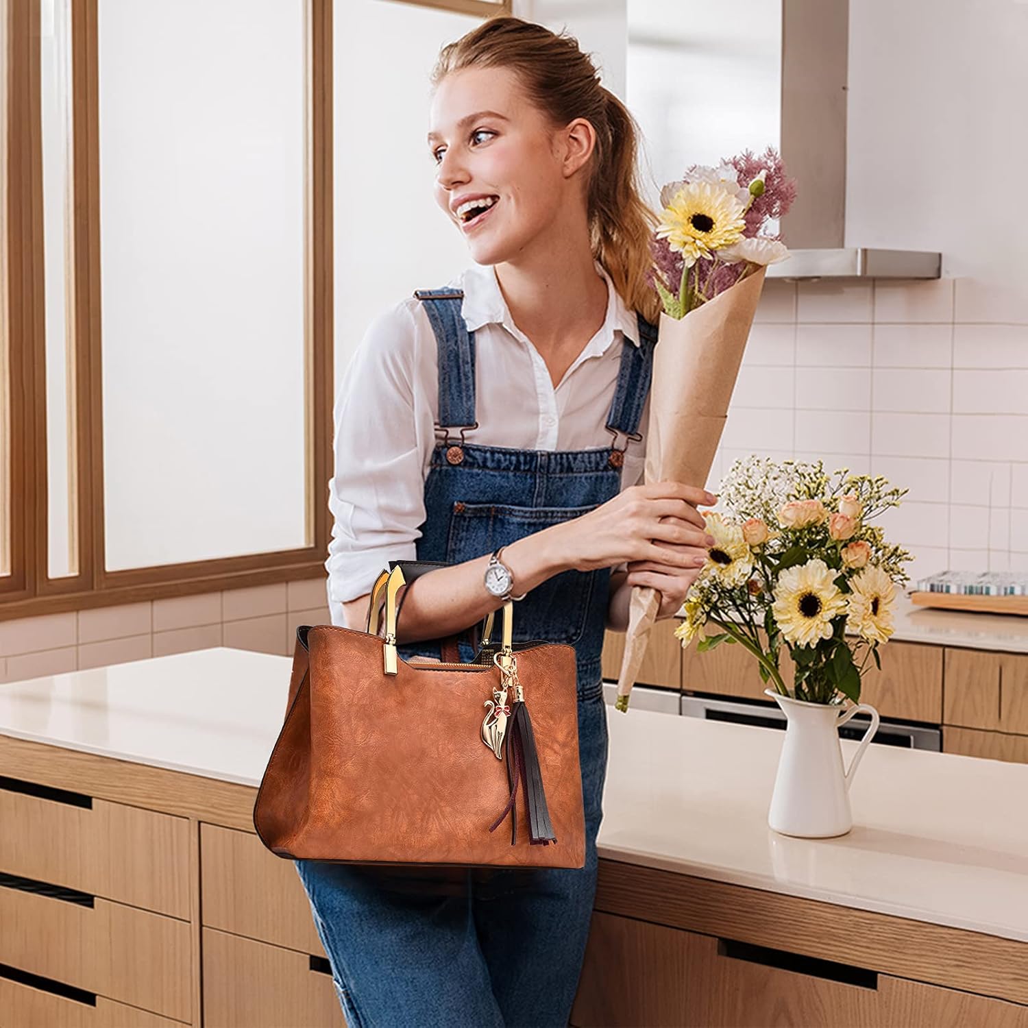 PORRASSO Women's Handbag Shoulder Bag Fashion Bags Top Handle Female PU Leather Shoulder Bag Worn Bag - Image 2