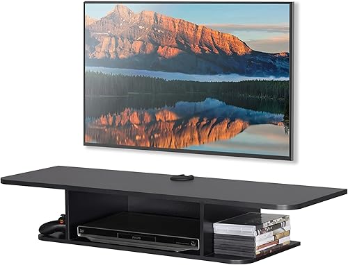 Miniatura 5 de FITUEYES Soporte flotante para TV montado en la pared, estante flotante de entretenimiento de 2 niveles debajo del televisor para sala de estar,