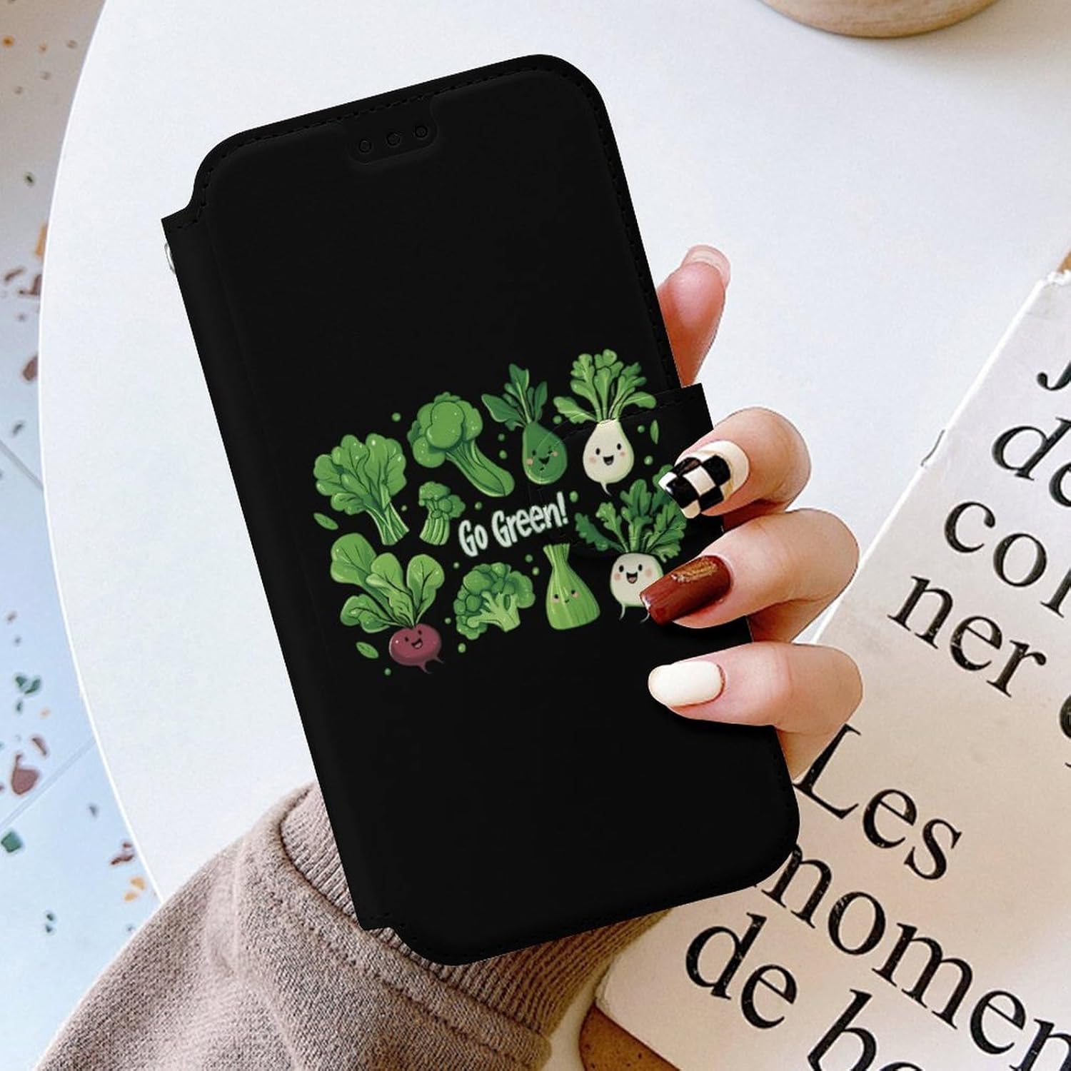 Green Vegetables Compatible with iPhone 16/16 Plus/16 Pro/16 Pro Max/16 E Case Phone Wallet Card Holder Flip Cover with Wrist Strap
