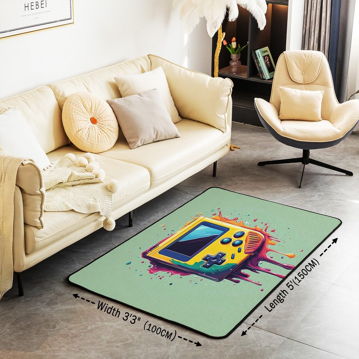 Loussiesd Dywan do salonu dla graczy, 150 x 200 cm, gamingowy dywan akcentujący dla chłopców, dziewcząt, nastolatków, nowoczesny kontroler konsoli do gier, wewnętrzna mata podłogowa, joystick,