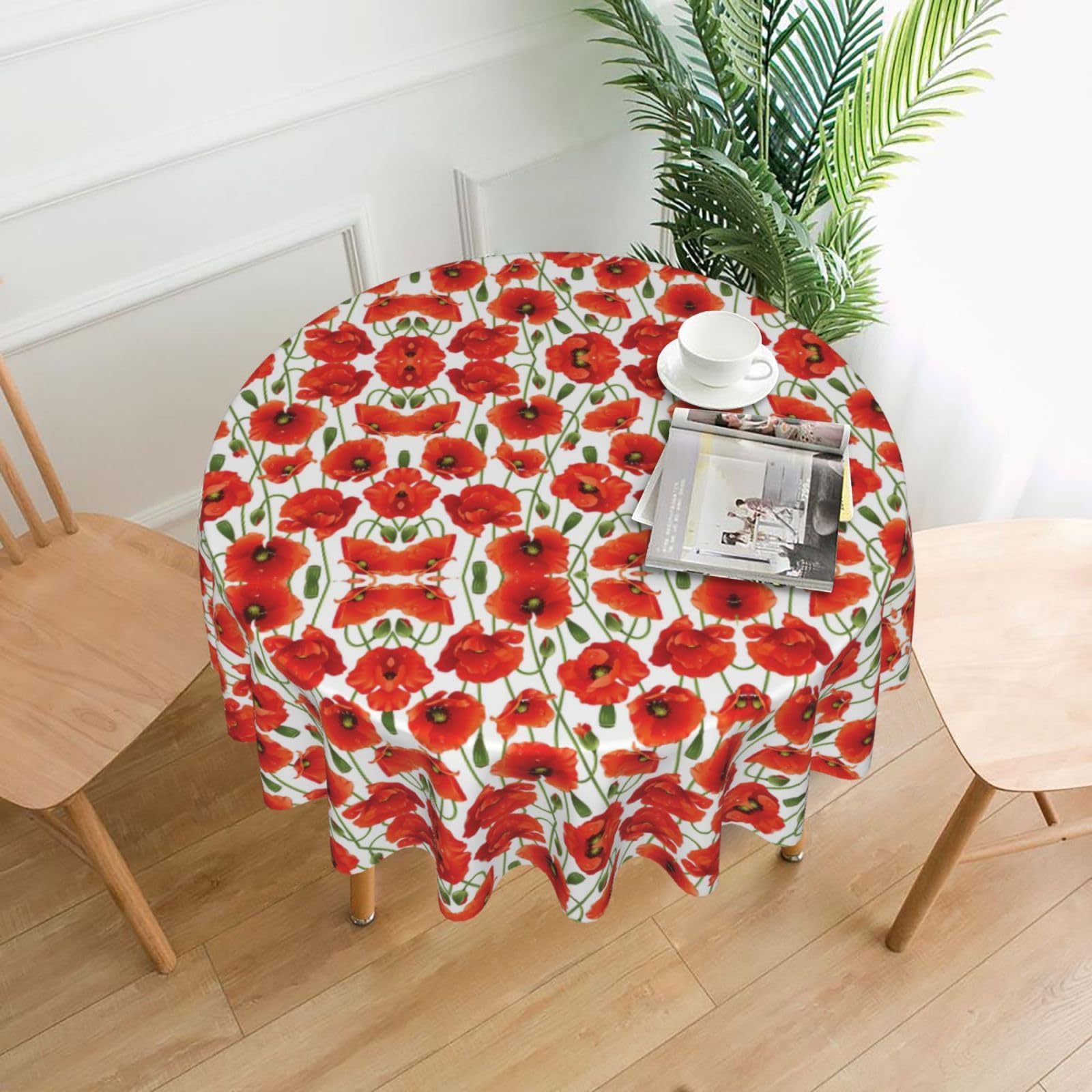 SDEGTHO flower. Print Modern Retro Round Tablecloth 60in Polyester Fabric Cover for Party Dining Table Washable