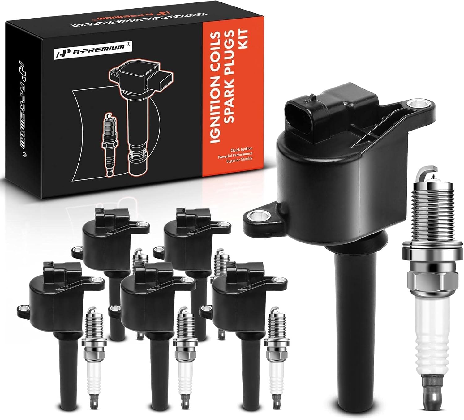 A-Premium Set of 6 Ignition Coil Pack and Platinum Spark Plugs Compatible with Suzuki Verona 2004 & Chevrolet Epica 2004, 2.5L