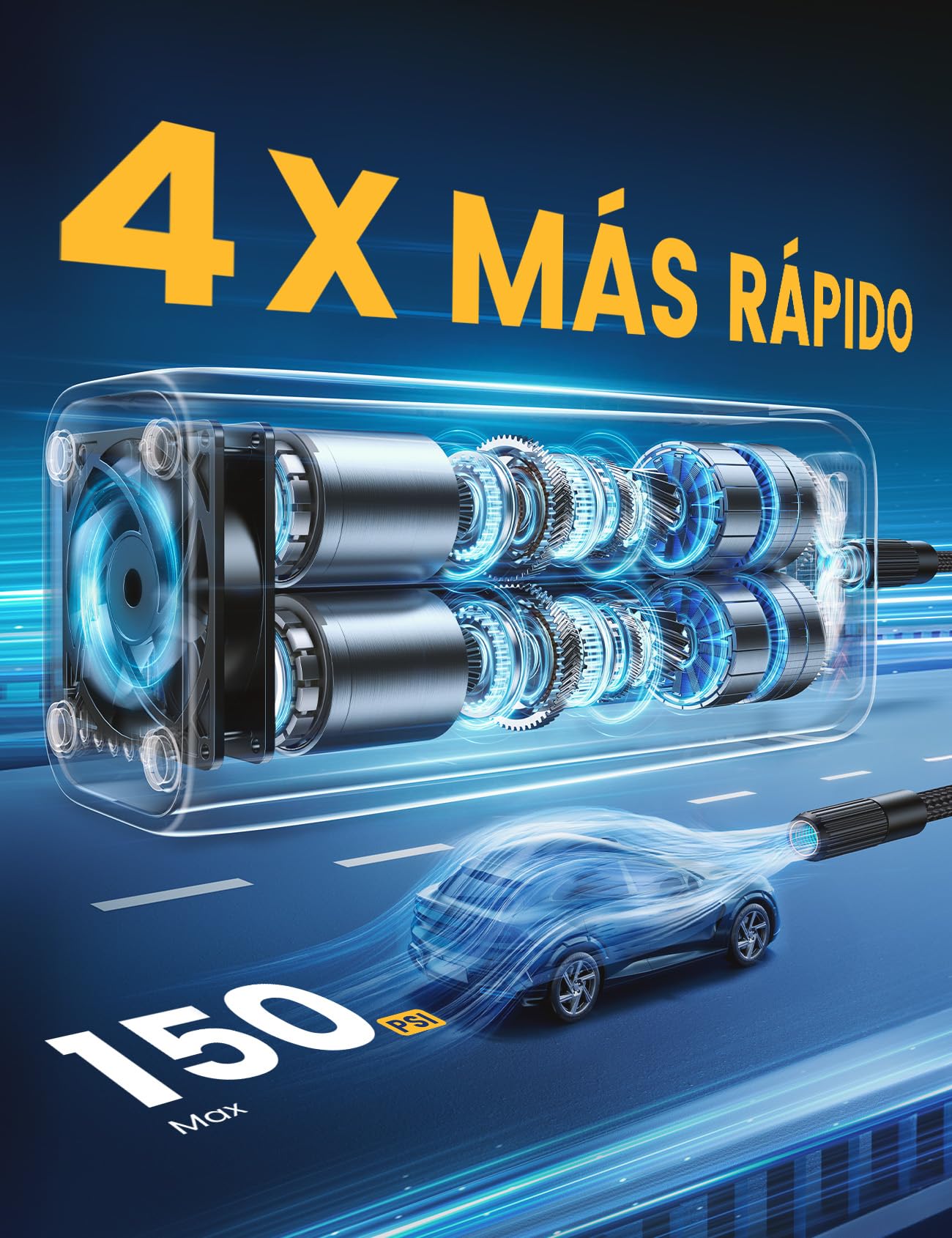 Lamicall Bomba Eléctrica de Bicicleta, Inflador de Neumáticos Portatil - [6000 mAh Batería] con Luz LED, Compresor Aire Portatil de 150 PSI con 3 Boquillas, Inflador Rueda para Coche/Moto/Bicicleta