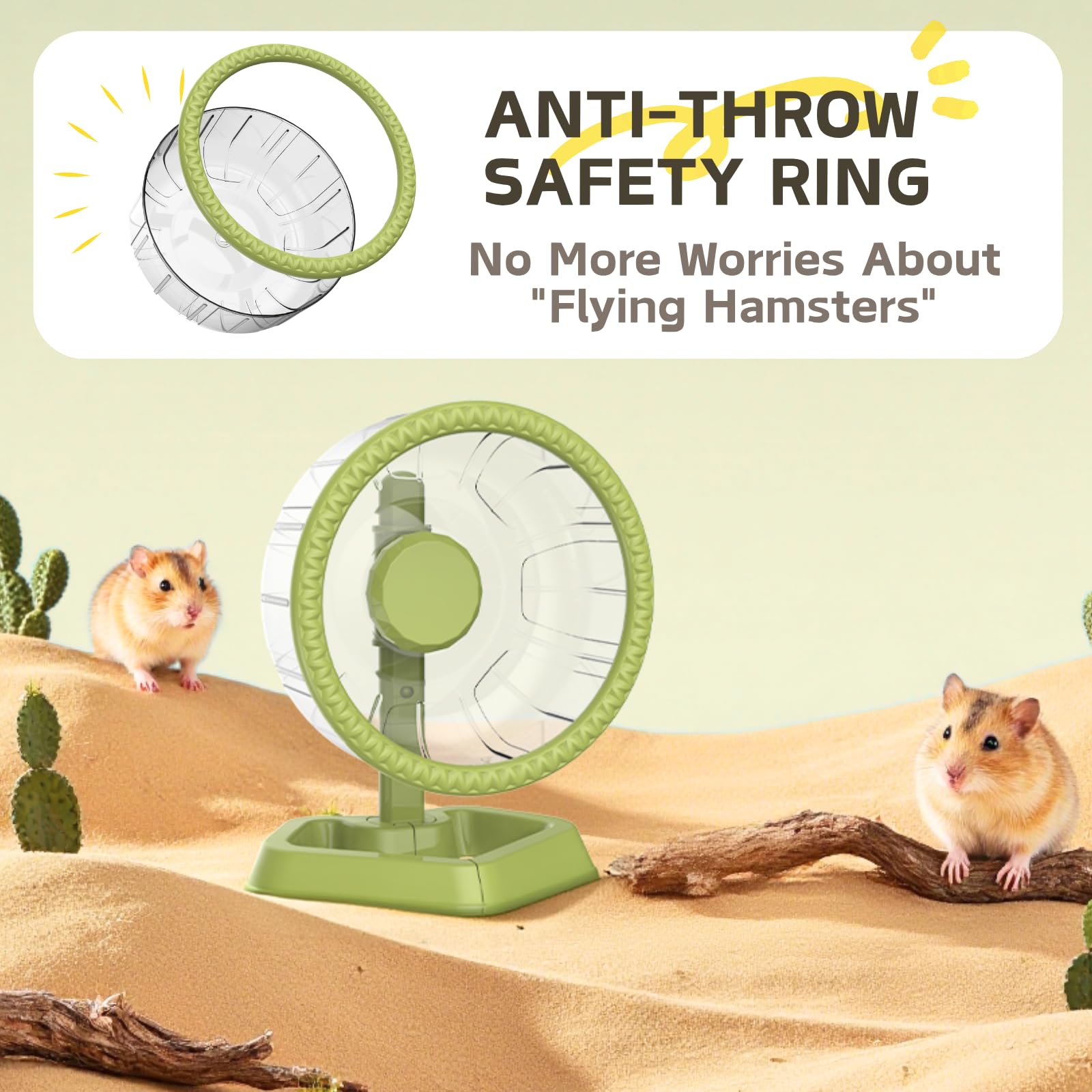 Hamster Laufräder, Leises Spinner Hamster Laufrad mit verstellbarem Gestell für kleine Tiere Syrische, ZwergHamster, Rennmäuse und Mäuse (Grün, Mittler (19.5cm))