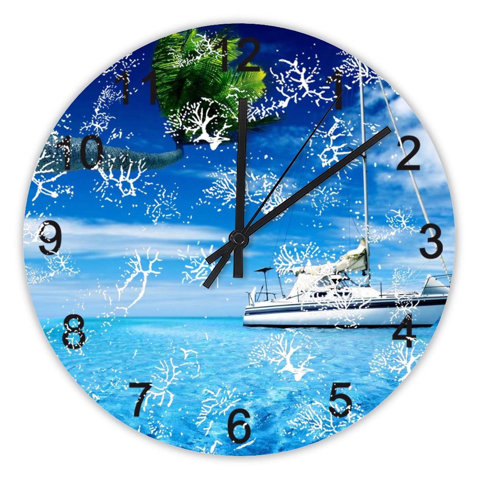 Horloge murale silencieuse de 40 cm pour cuisine et bureau au motif de paysage marin