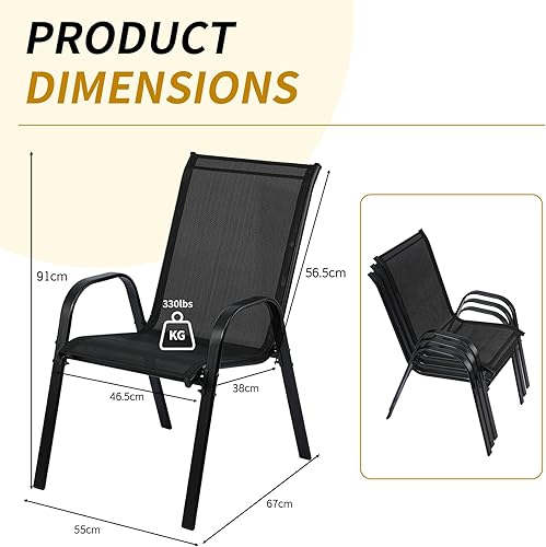 Miniatura 3 de Sillas de comedor apilables para patio al aire libre con respaldoreposabrazos para césped, jardín, balcón, terraza, campamento, juego de 2 o 4 (4,