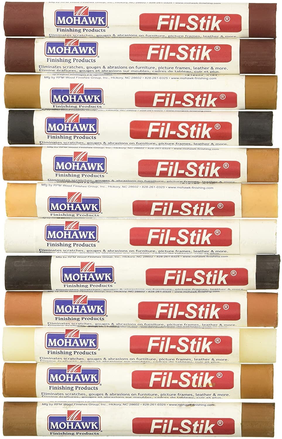 Mohawk Finishing Products Fill Stick (Fil-Stik) Furniture Cabinet Touch Up Putty Wax Filler 12 Pack Multi Kit M230-1250, 4 Inch Stick