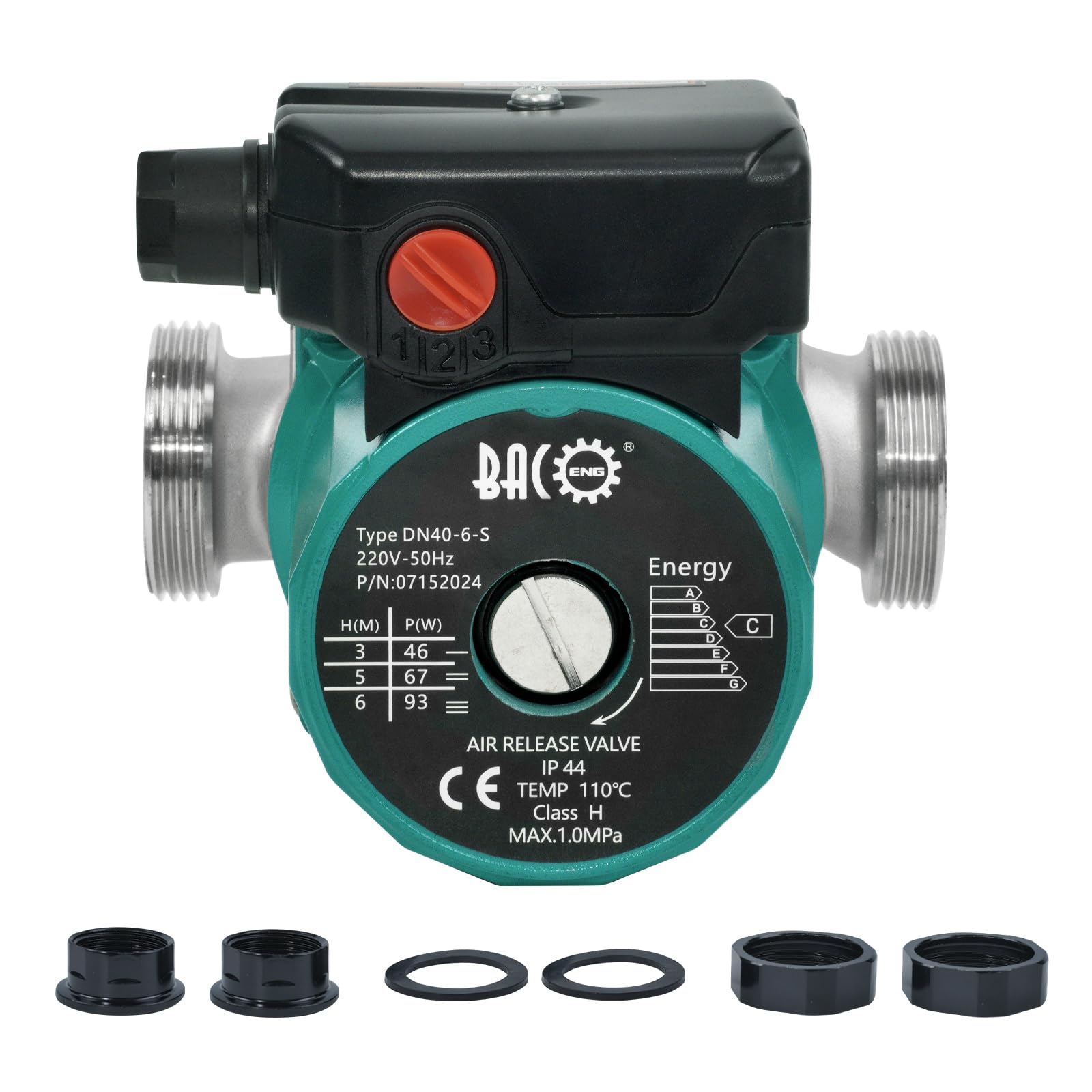 BACOENG Bomba de Circulación RS25/6-180 Acero Inoxidable Bombas de Recirculacion Calefacción para Sistemas Circuladora Calefaccion Central 220V/50Hz