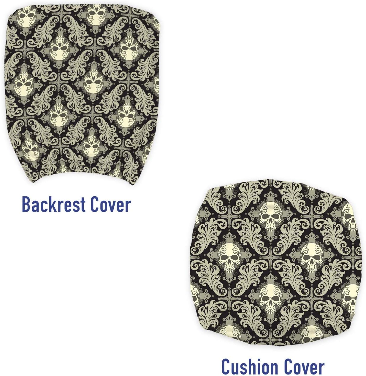 Lunarable Skull Office Chair Slipcover, Skulls with Floral Curly Details Antique Victorian Design Gothic Elements, Protective Stretch Decorative Fabric Cover, Cream Taupe Black