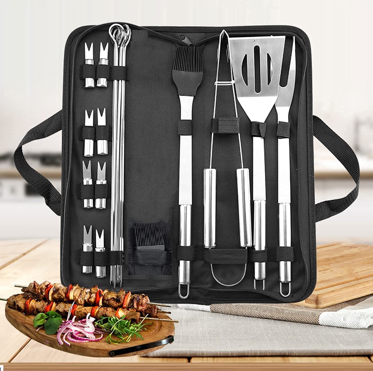 Frixen Barbecue Tool Set,Home BBQ Grill Tool Set,Stainless Steel Barbecue Grill Accessories,Utensils Kit in Portable Case BBQ Grill Tool Set,20 Piece Set