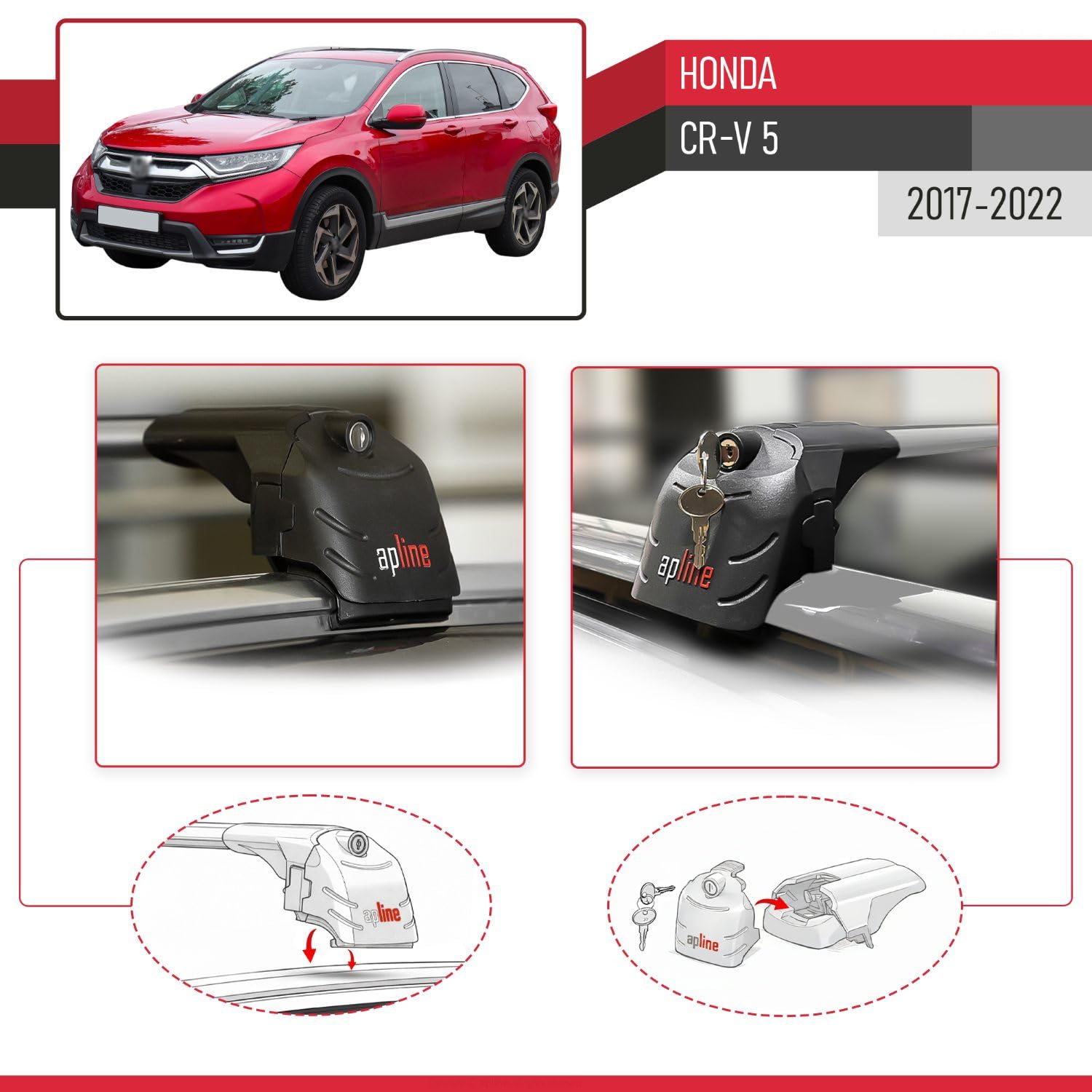 Compatibile con Honda CR-V 5 2017-2022 Modello ACE-2 Barre Tetto Portapacchi Auto Barre Portatutto Grigio Alluminio 2 Barre