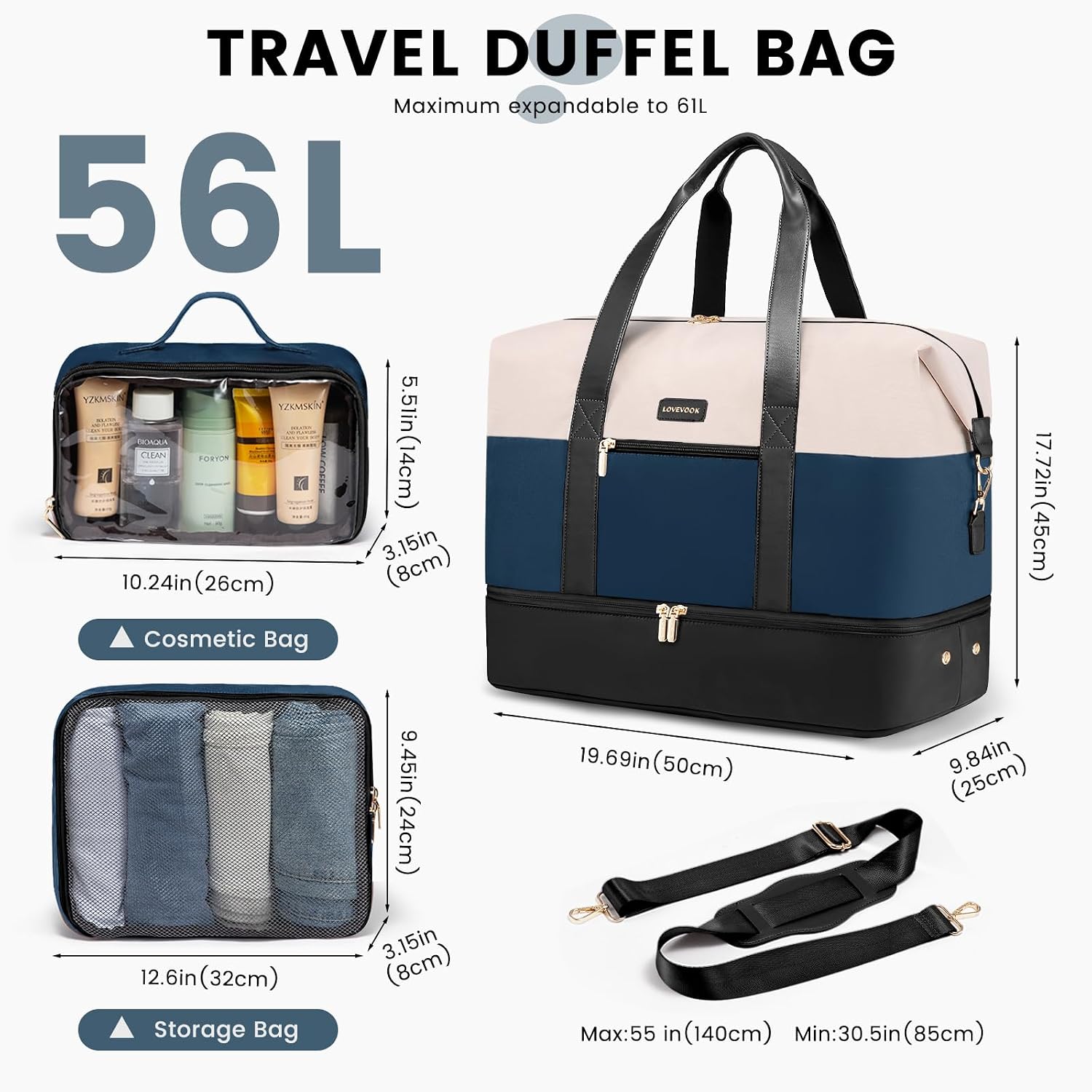 LOVEVOOK Weekender Bag for Women, Large Duffle Bag for Travel with 2 Packing Cubes, Carry on Overnight Bag with Shoe Compartment, Mom Hospital Bags for Labor and Delivery image 2