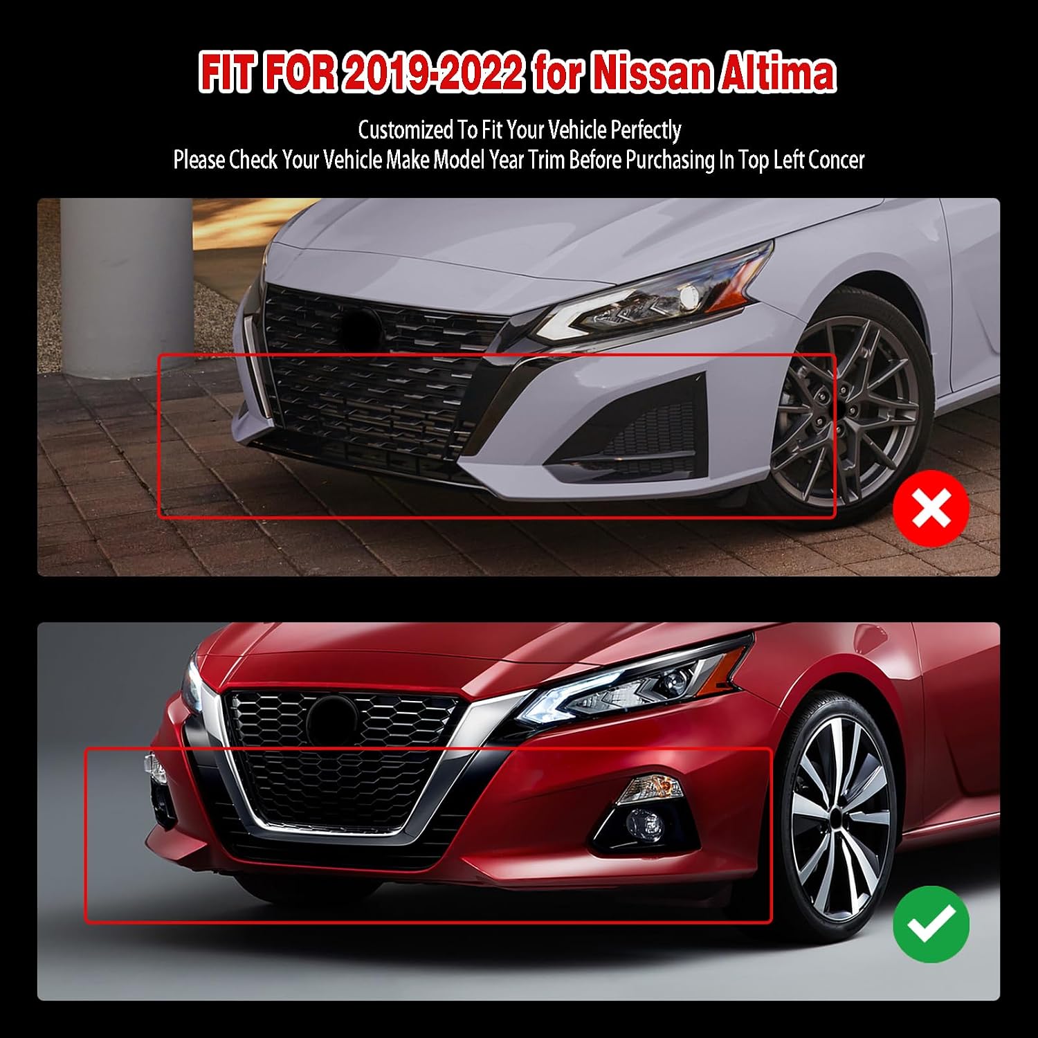 Front Bumper Lip Fit for Nissan Altima 2019-2022 Matte Black 3PCS