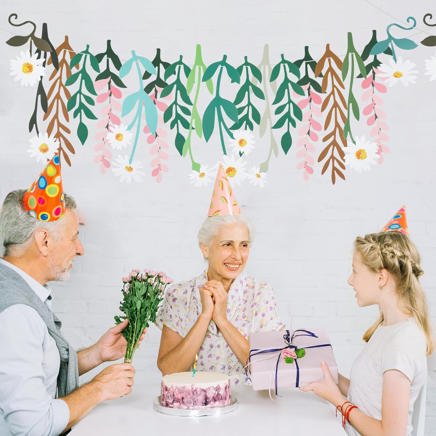 2 Pcs Flower Banner, Double-Sided Boho Floral Leaf Banner, Wildflower Party Decorations for Baby Shower Garden Wedding Tea Party - Image 5