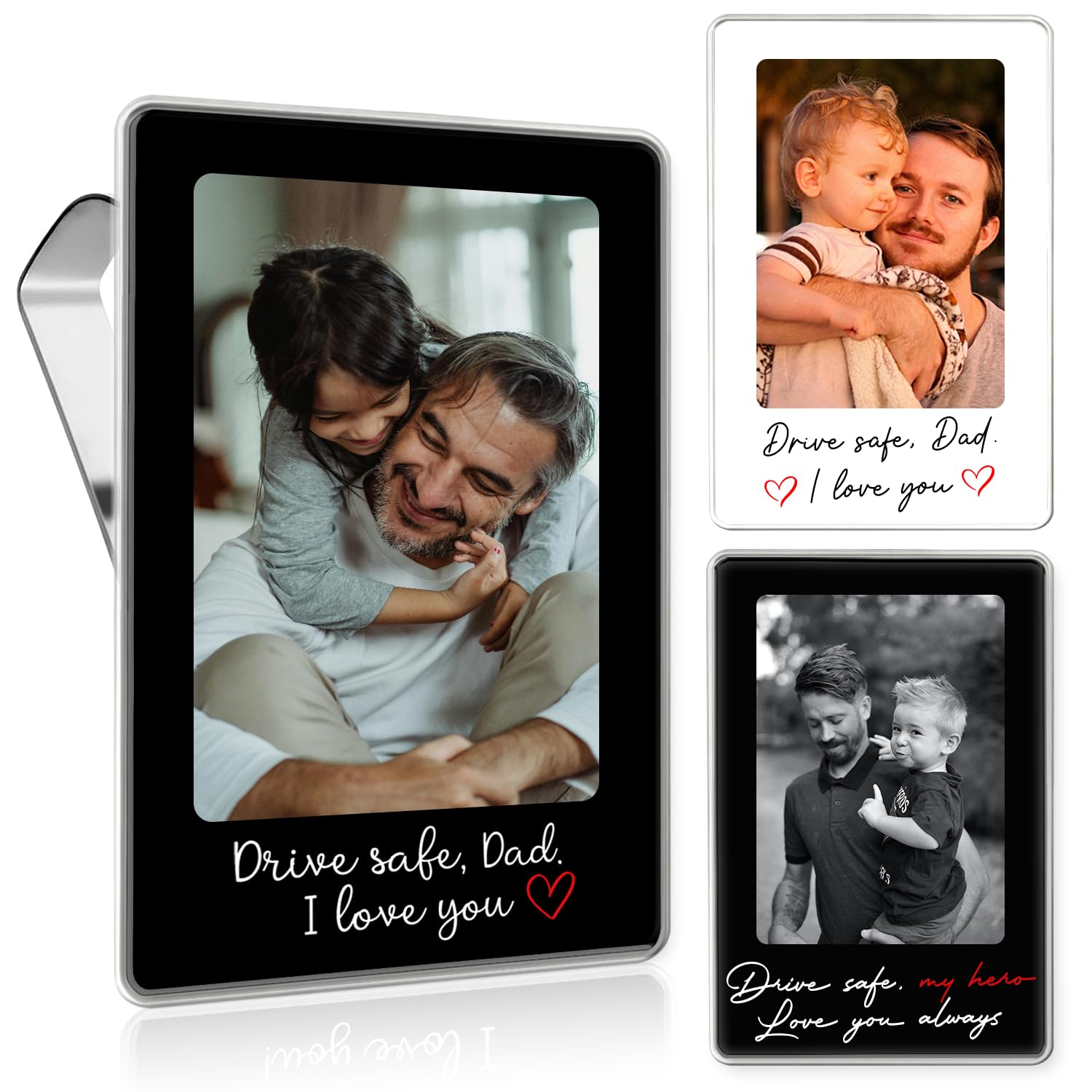 Custom Picture Visor Clips For Dad - Meanfull Fathers Day Gift - Personalized Car Visor Photo Clip - Acrylic Car Picture Holder Gifts Daddy - Fathers Day Giftss For Dad - Drive Safe Daddy I Love You Gift