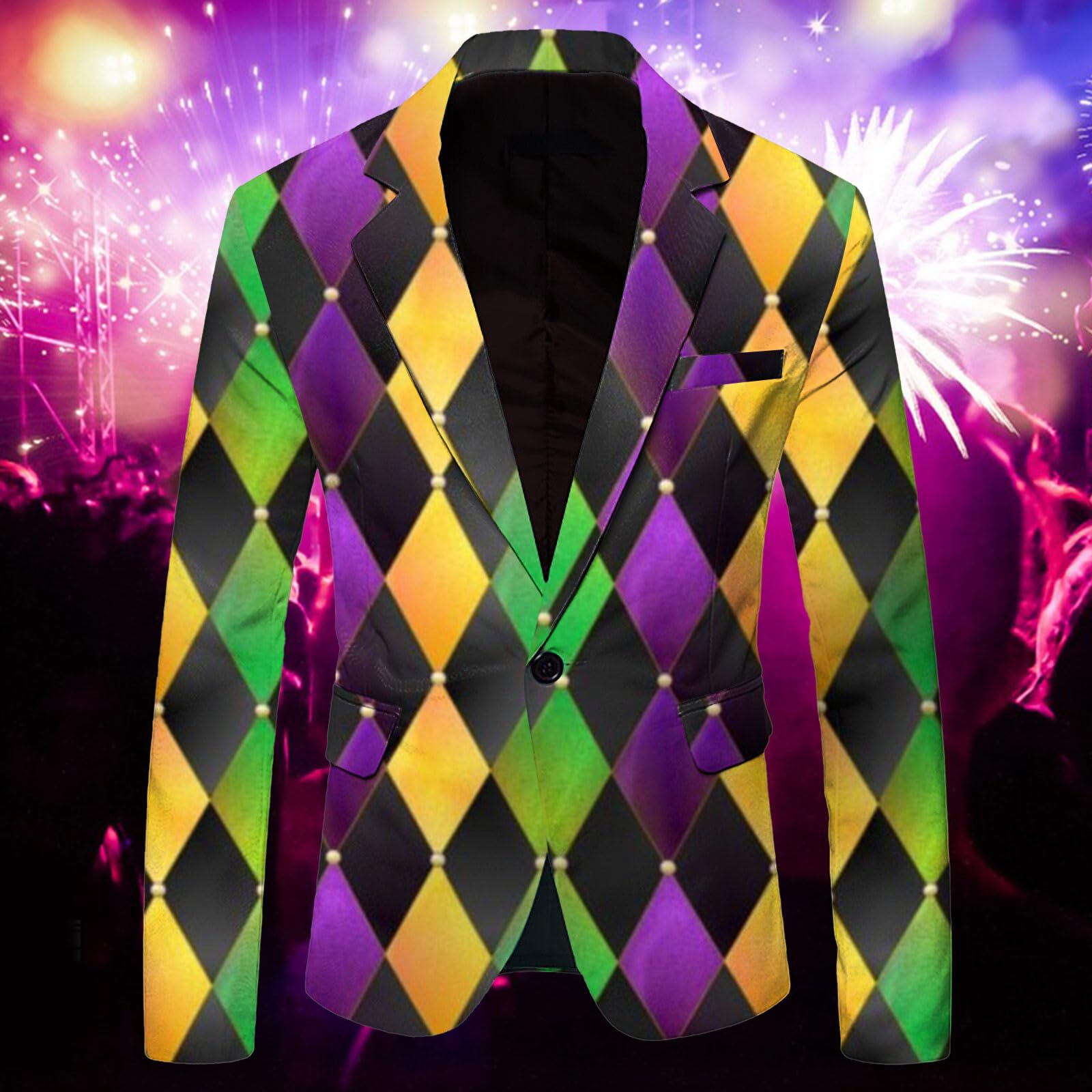Karneval Kostüm Herren Sakko Fasching Kostüm Klassische Bunte Druck Anzugjacken 1 Button Anzugjacke Fastnacht Sportlich Jacke Festlich Langarm Faschingskostüme für Hochzeit Party Abschlussball