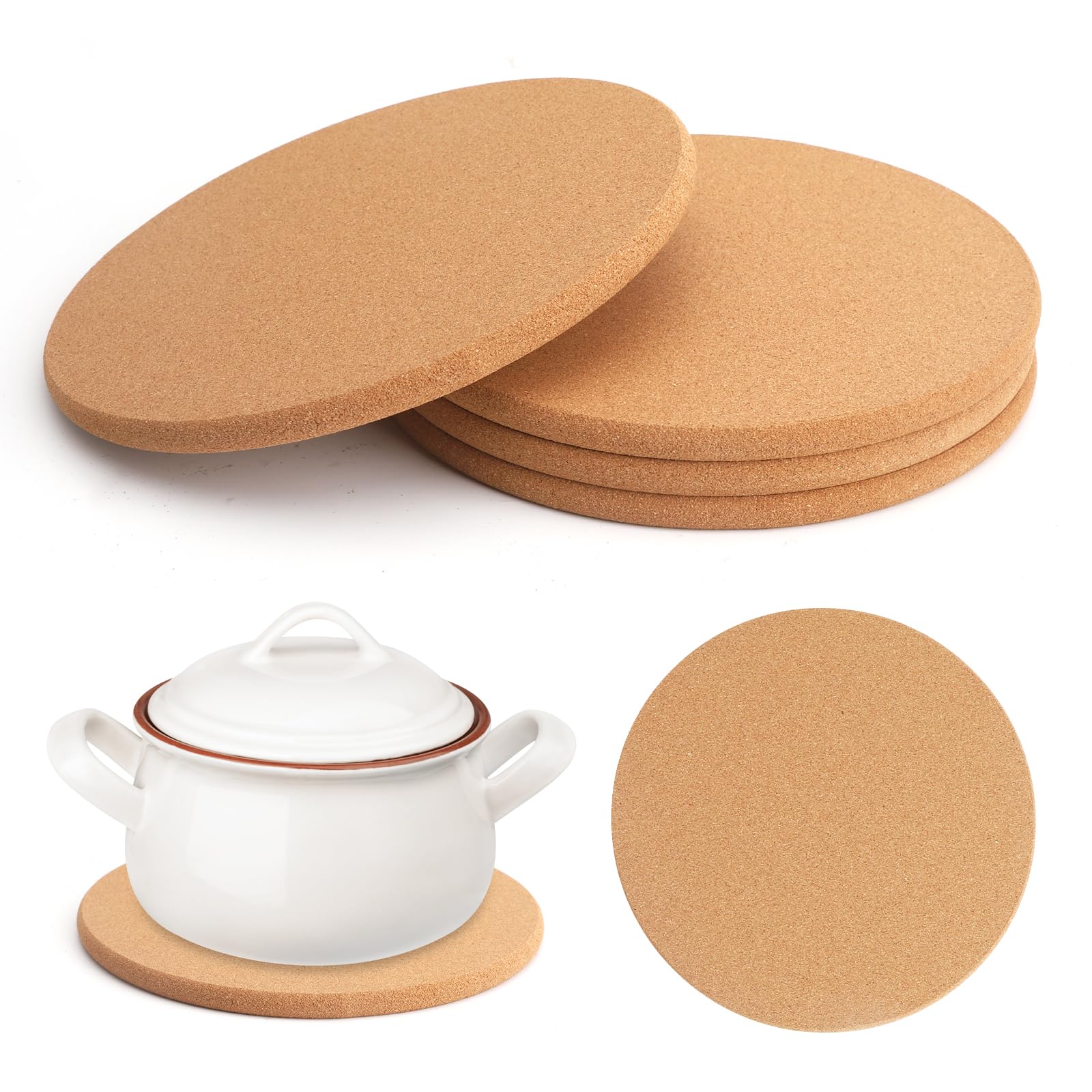 APOMOONS 4 Dessous de Plat en Liège, 19 cm Ronds en Liège Dessous de Plats pour Casseroles, Plats à Gratin et Poêles