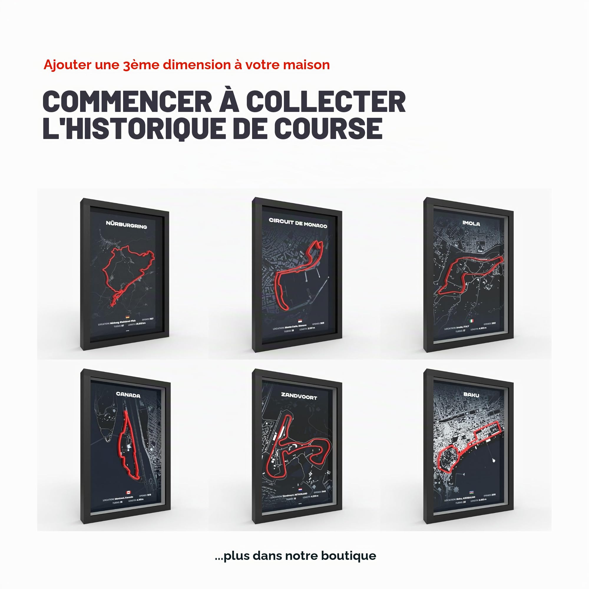 Monaco Poster 3D Motorsport A4 avec cadre en bois I Impression 3D de qualité supérieure I 2000 dpi I Papier 280 g I Art de course 3D comme décoration pour mur, bureau et bureau ou comme cadeau I