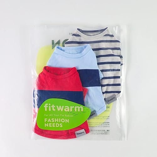 Miniatura 7 de Fitwarm Paquete de 3 camisas para perro a rayas con bloques de color, ropa de verano para perros pequeños, camiseta transpirable y ligera para