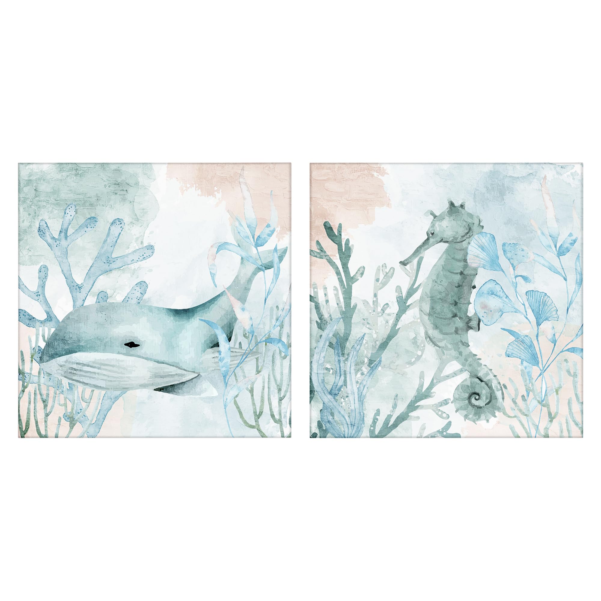 Stupell Industries Unframed Whale Seahorse Nautical, 24 X 24 Inch Canvas Wall Art Set